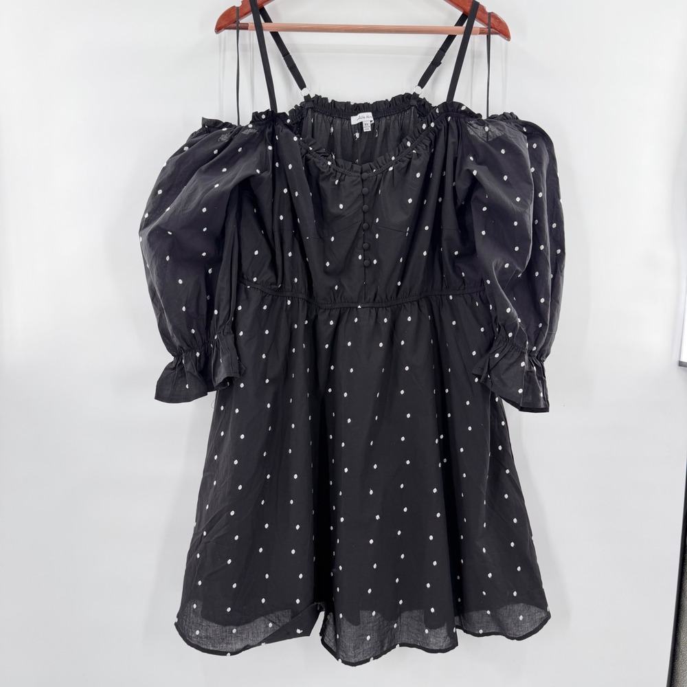 Dark Coquette Cold Shoulder Puff Sleeve Dress Swiss Dot 3X White Birch Chic Soul